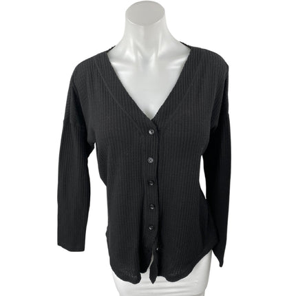Isaac Mizrahi Black Rib Knit V-neck Button Down Long Sleeve Cardigan Sweater S