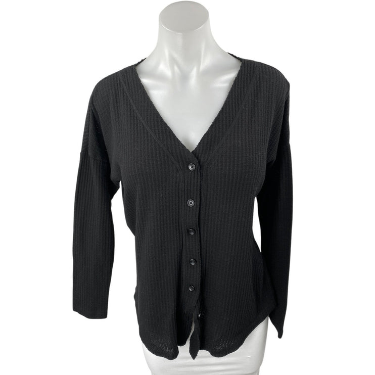 Isaac Mizrahi Black Rib Knit V-neck Button Down Long Sleeve Cardigan Sweater S