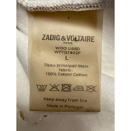 Zadig & Voltaire White Short Sleeve Distressed Crew Neck Tee T-shirt Top Size L