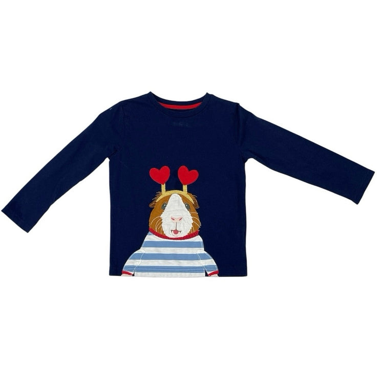 Mini Boden Kids Girls Navy Blue Guinea Pig Crew Neck Long Sleeve Top Size 5-6