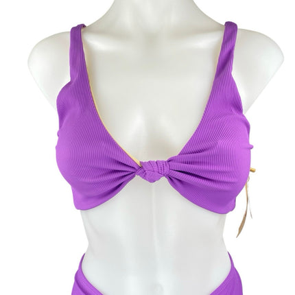 NEW Berlook Purple Ribbed Knit Twist Front Two Piece Set Swimsuit Swimwear Sz L