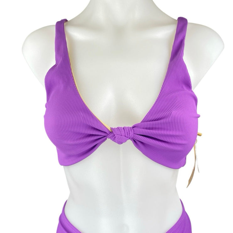 NEW Berlook Purple Ribbed Knit Twist Front Two Piece Set Swimsuit Swimwear Sz L