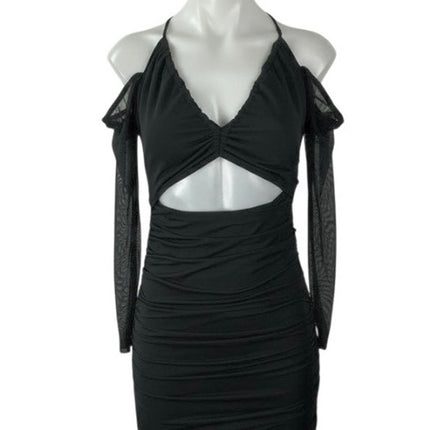 Princess Polly Black Cold Shoulder Long Sleeve Cutout Mini Bodycon Dress Size 4