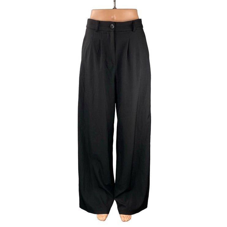 Princess Polly Women's Black High Rise Pleated Wide Leg Trousers Pants Size 6