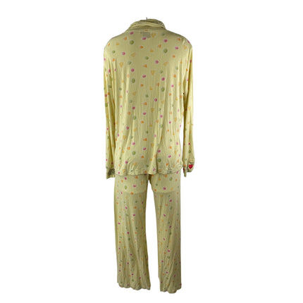 Fruit Riot Women's Yellow Ribbed Knit Long Sleeve Sleepwear Pajama Set Size S