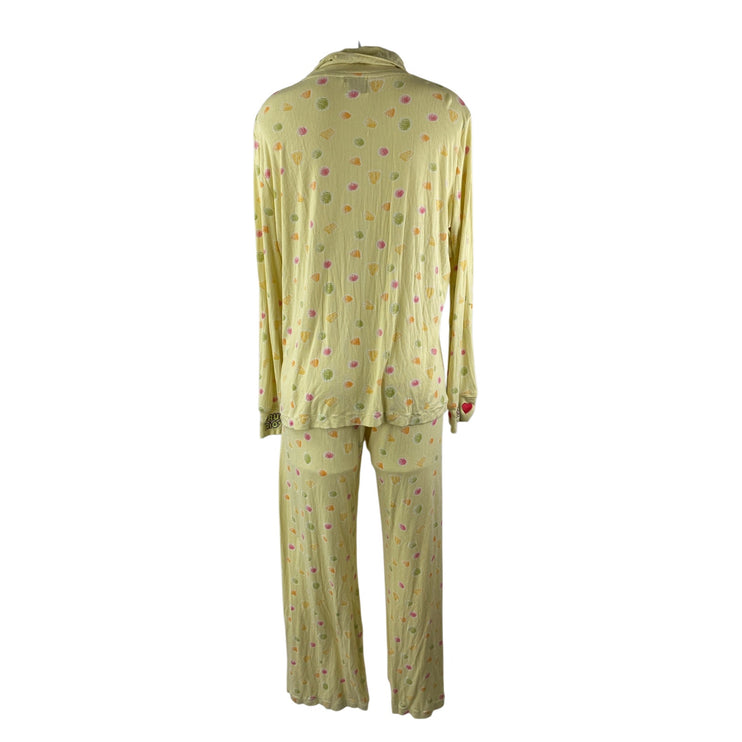 Fruit Riot Women's Yellow Ribbed Knit Long Sleeve Sleepwear Pajama Set Size S