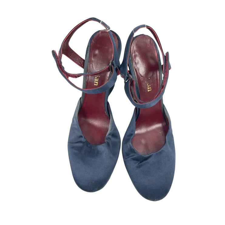 Sies Marjan Women's Blue Suede Closed Toe Ankle Strap Heels Sandals Size 6.5