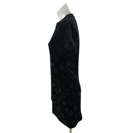 Possessed Black Floral Velvet Jacquard Short Sleeve Crewneck A Line Mini Dress S
