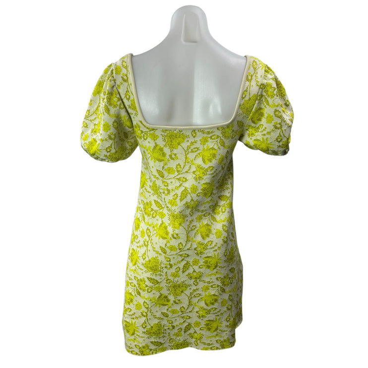 Zara Women's Green Floral Short Puff Sleeve Square Neck Mini A Line Dress Size M