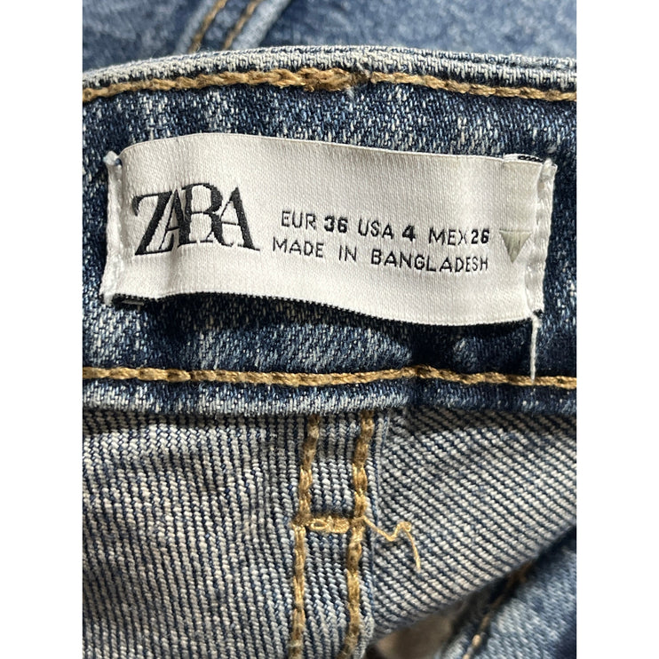 Zara Women's Mid Blue Washed High Waist Casual Straight Denim Jeans Pants Size 4