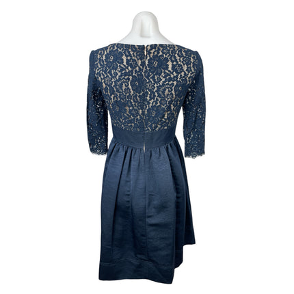 Eliza J Womens Blue Floral Lace Scalloped V-Neck 3/4 Sleeve Mini A-Line Dress 2