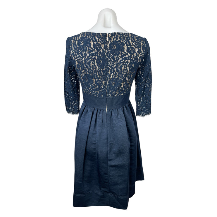 Eliza J Womens Blue Floral Lace Scalloped V-Neck 3/4 Sleeve Mini A-Line Dress 2