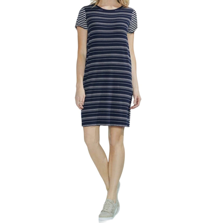 Vince Camuto Blue Stripe Crew-Neck Short Sleeve Rib Knit Mini T-Shirt Dress XL