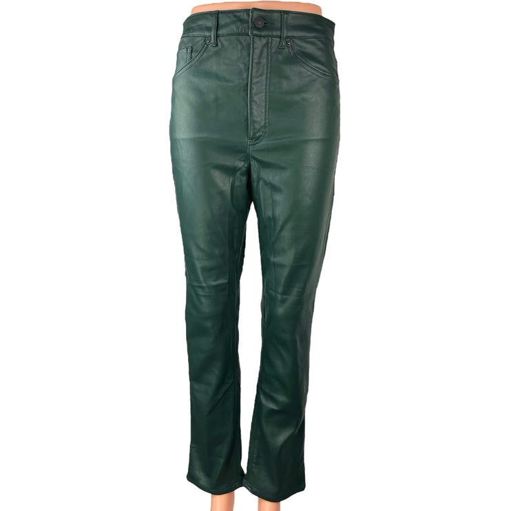 Express Women's Blue Green Faux Vegan Leather Slim High Rise Flared Pants Size 4