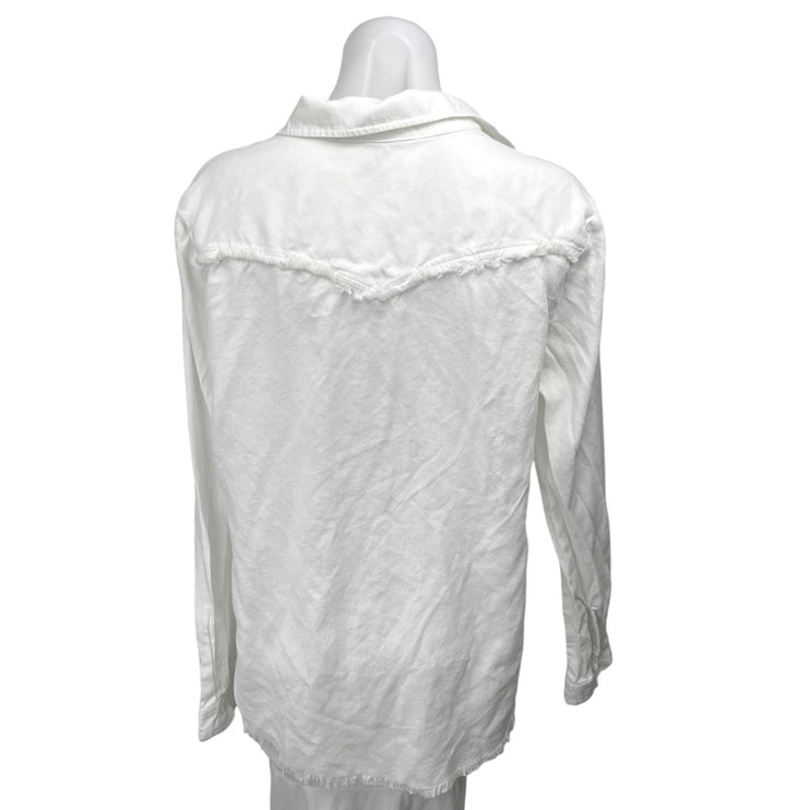 Anthropologie Cloth & Stone White Fringe Button Long Sleeve Blouse Shirt Top L