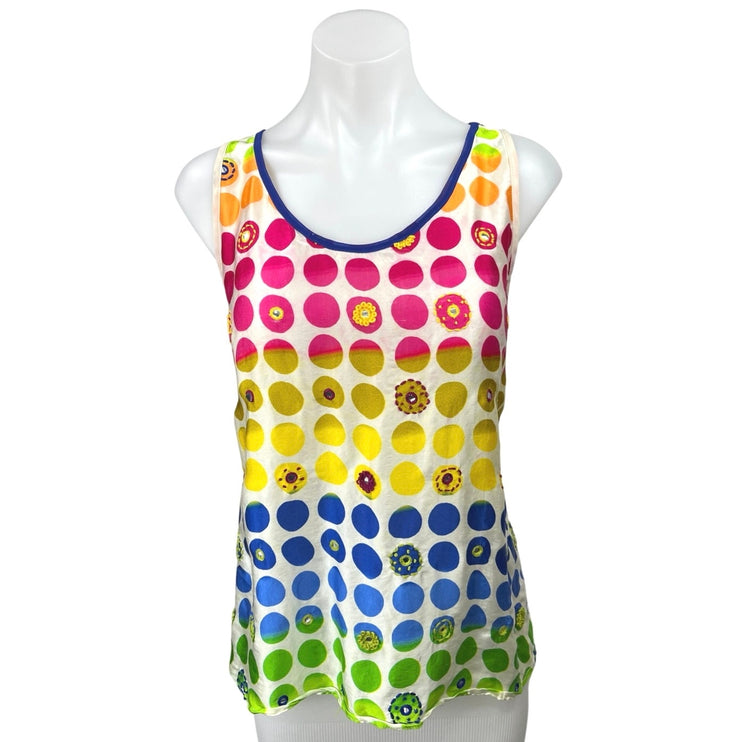 David Pond Multicolor Silk Polka Dots Retro Embellished Tank Blouse Top Size 8