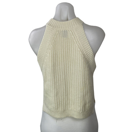 Polly Women's Cream Sleeveless Ribbed Knit Halter Neck Sweater Tank Top Size S/M