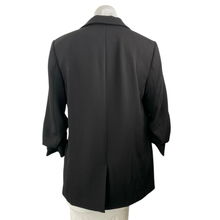 H&M Women's Blue Black Open Front Ruched 3/4 Sleeve Blazer Coat Jacket Size S
