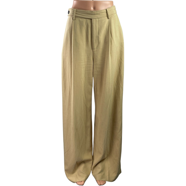 Zara Women's Tan High Rise Pleated Wide Leg Baggy Work Trousers Pants Size M