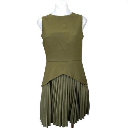 Commense Green Sleeveless Pleated Plisse Layered Mini Tank Flare A-Line Dress M