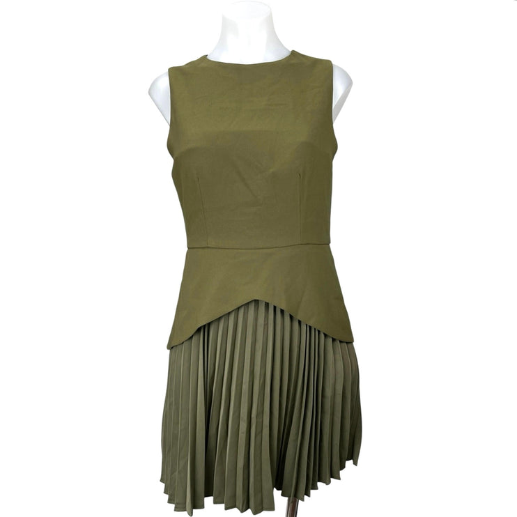 Commense Green Sleeveless Pleated Plisse Layered Mini Tank Flare A-Line Dress M