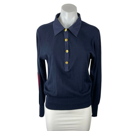 Boast Women's Navy Blue Knit Long Sleeve Button Front Polo Sweater Top Size M