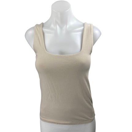 Abercrombie & Fitch Women's Cream Tan Sleeveless Square Neck Crop Tank Top Sz M