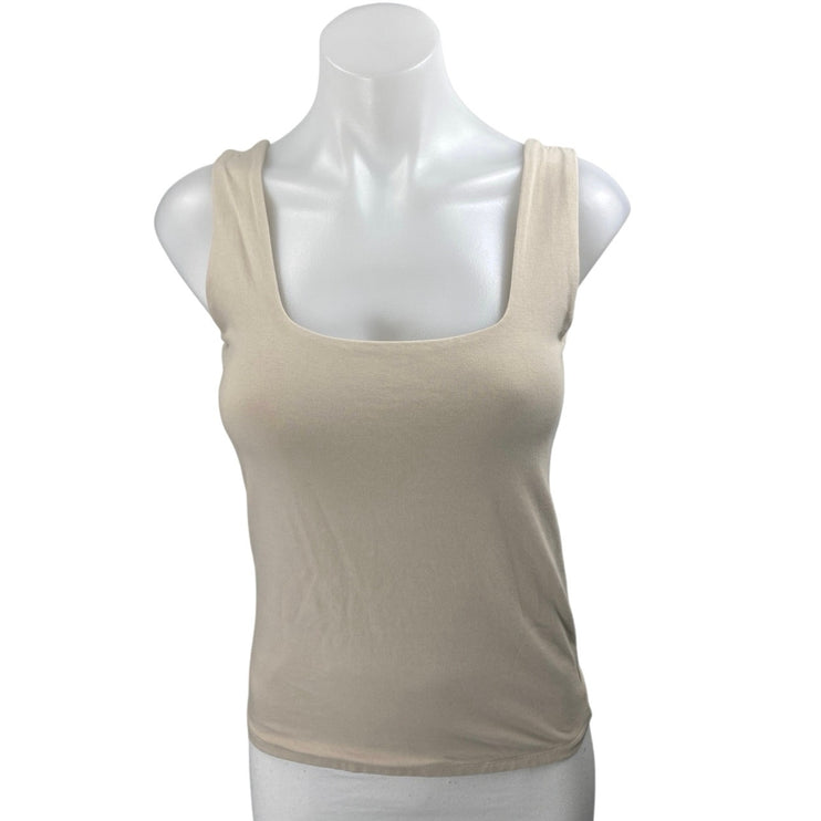 Abercrombie & Fitch Women's Cream Tan Sleeveless Square Neck Crop Tank Top Sz M