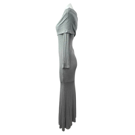 Commense Women's Gray Long Sleeve Off The Shoulder Knit Gown Maxi Dress Size M