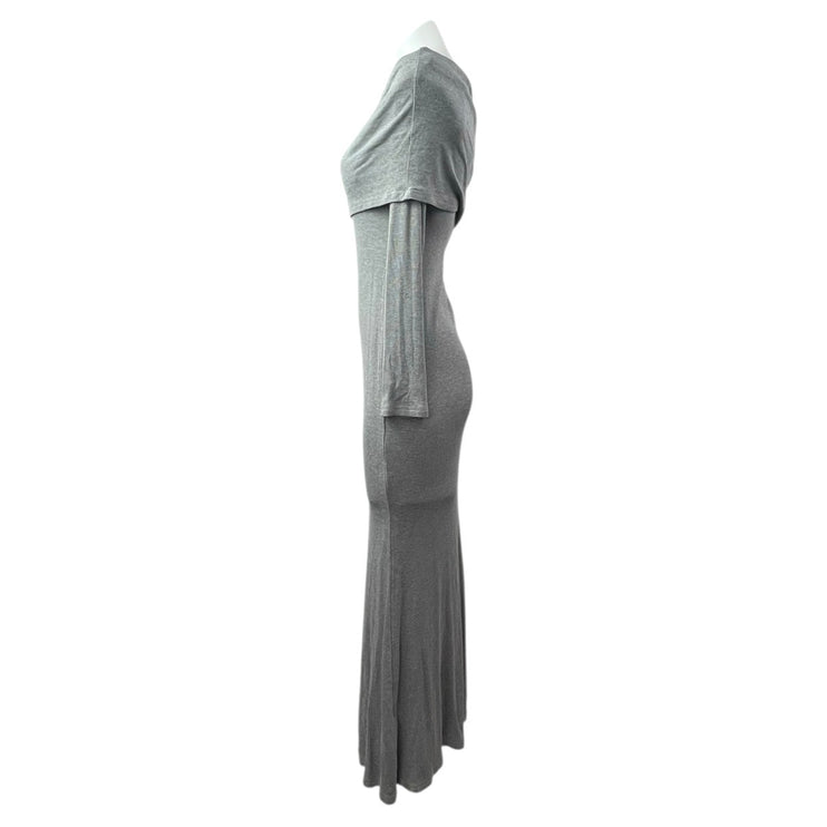 Commense Women's Gray Long Sleeve Off The Shoulder Knit Gown Maxi Dress Size M