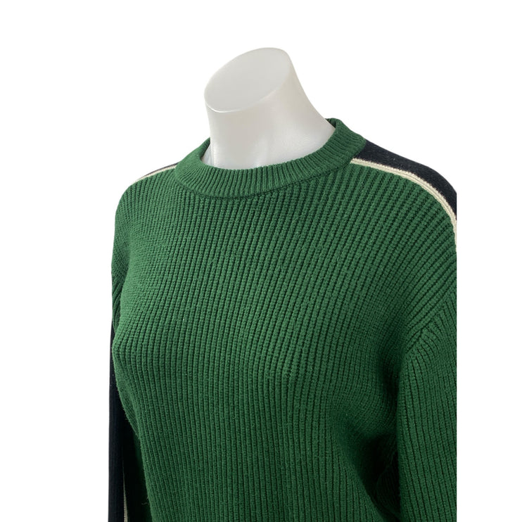 Zara Green Ribbed Crew Neck Shoulder Stripe Long Sleeve Sweatshirt Sweater Top M