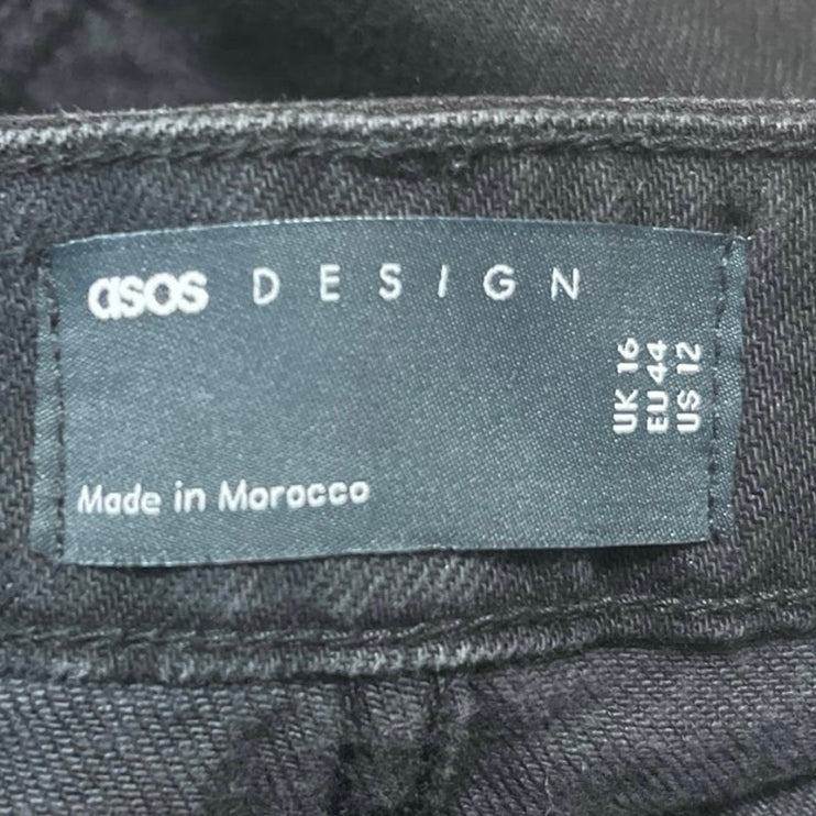 Asos Women's Black High Waisted Front Slit Straight Denim Jean Skirt Size 12