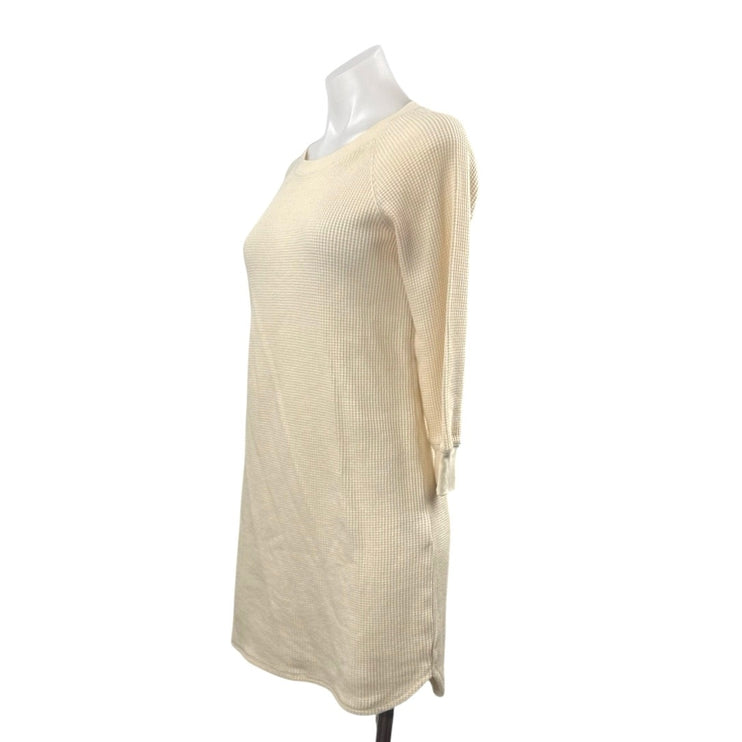 Uniqlo Women's Cream Waffle Knit Long Sleeve Winter Mini Sheath Sweater Dress XS
