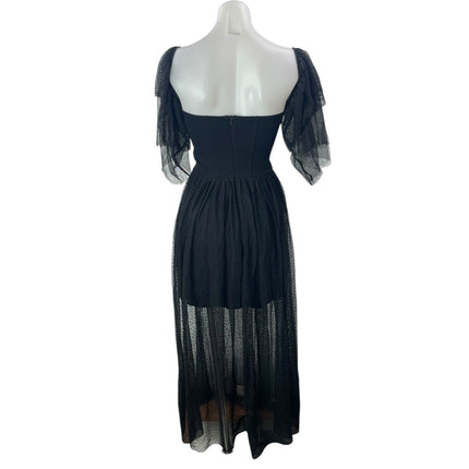 French Connection Black Flutter Sleeve Sweetheart Mesh A Line Midi Dress Size 4