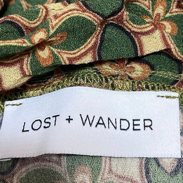 Lost + Wander Multicolor Floral Ruffle Puff Sleeve Tie Front Crop Blouse Top S