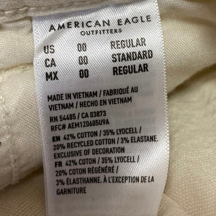 American Eagle Women's White Mid Rise Straight Leg Trousers Denim Jeans Pants 0