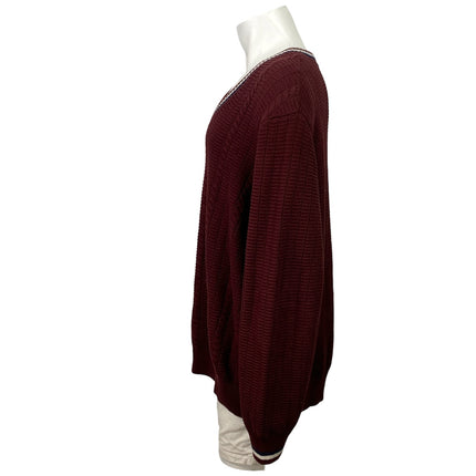 Ben Sherman Men's Red V Neck Cable Knit Long Sleeve Pullover Sweater Top Size L