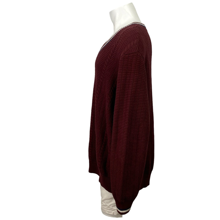 Ben Sherman Men's Red V Neck Cable Knit Long Sleeve Pullover Sweater Top Size L