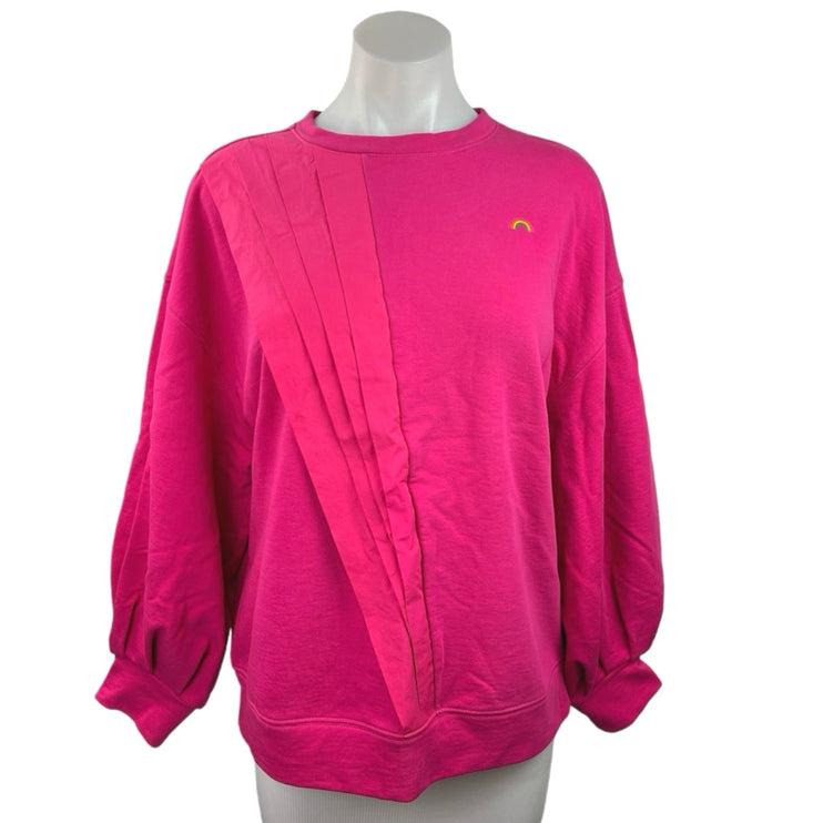 Terez Pink Crewneck Pleat Front Long Sleeve Pullover Sweatshirt Top Size S