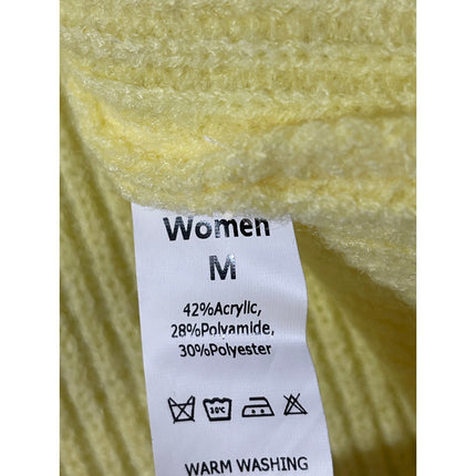 Women's Yellow Ribbed Knit Short Sleeve Button Down Blouse Shirt Top Size M