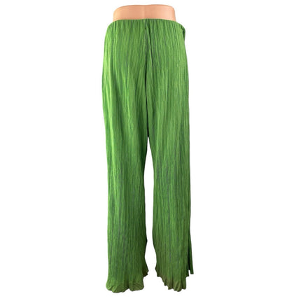 Zara Women's Green Peated High Waist Straight Wide Leg Trousers Pants Size L