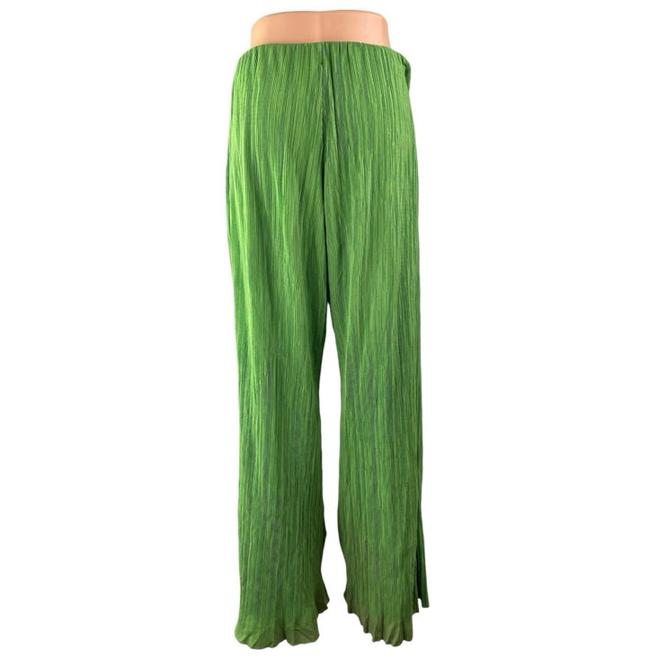 Zara Women's Green Peated High Waist Straight Wide Leg Trousers Pants Size L