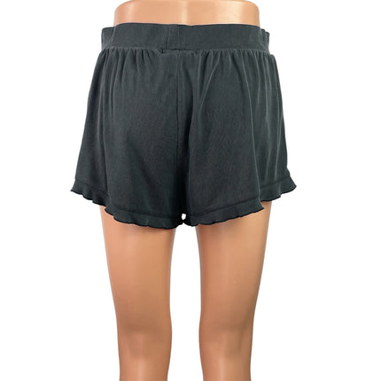Marine Layer Women's Black Ribbed Knit Ruffle Pull On Lounge Mini Shorts Size S