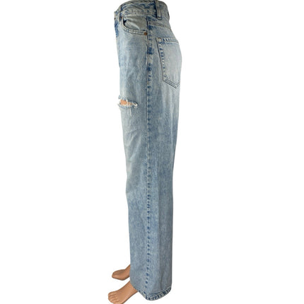 Garage Women's Blue High Rise Distressed Straight Wide Leg Denim Jeans Pants 0