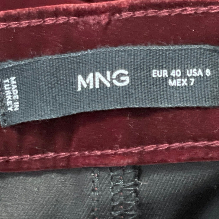 MNG Mango Women's Red Velvet Velour High Rise Wide Leg Trousers Pants Size 8
