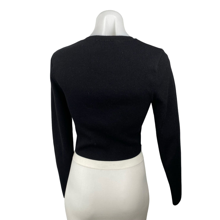 Zara Women's Black Long Sleeve Ribbed Knit Crew Neck Cropped Sweater Top Size L