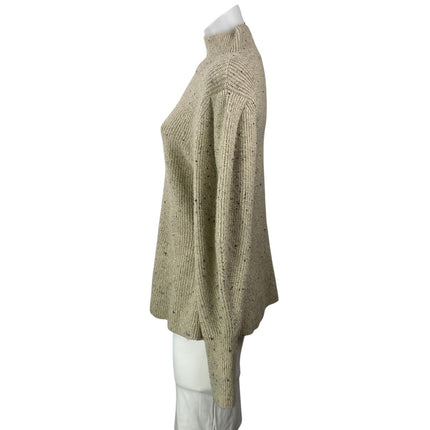 Ann Taylor Beige Turtleneck Long Balloon Sleeve Ribbed Knit Peplum Sweater Top M
