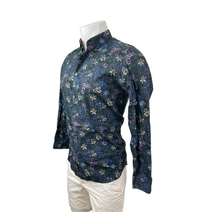 Ted Baker Men's Blue Floral Long Sleeve Modern Fit Button Down Shirt Top Size 15