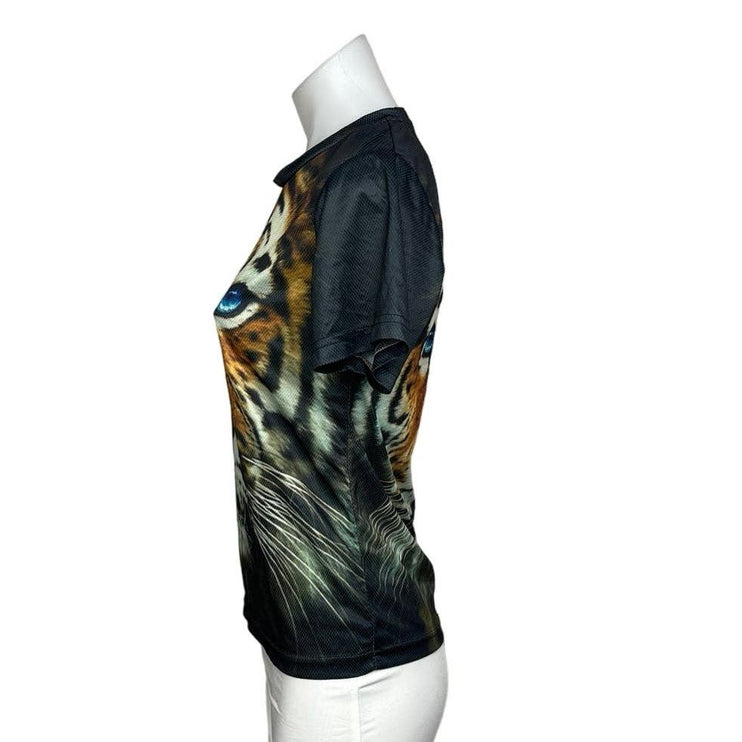 Women’s Tiger Graphic Multicolor Mesh Short Sleeve Pullover T-Shirt Top Size XS