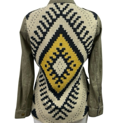 Blu Pepper Green Crochet Back Collared Long Sleeve Shirt Military Coat Jacket S
